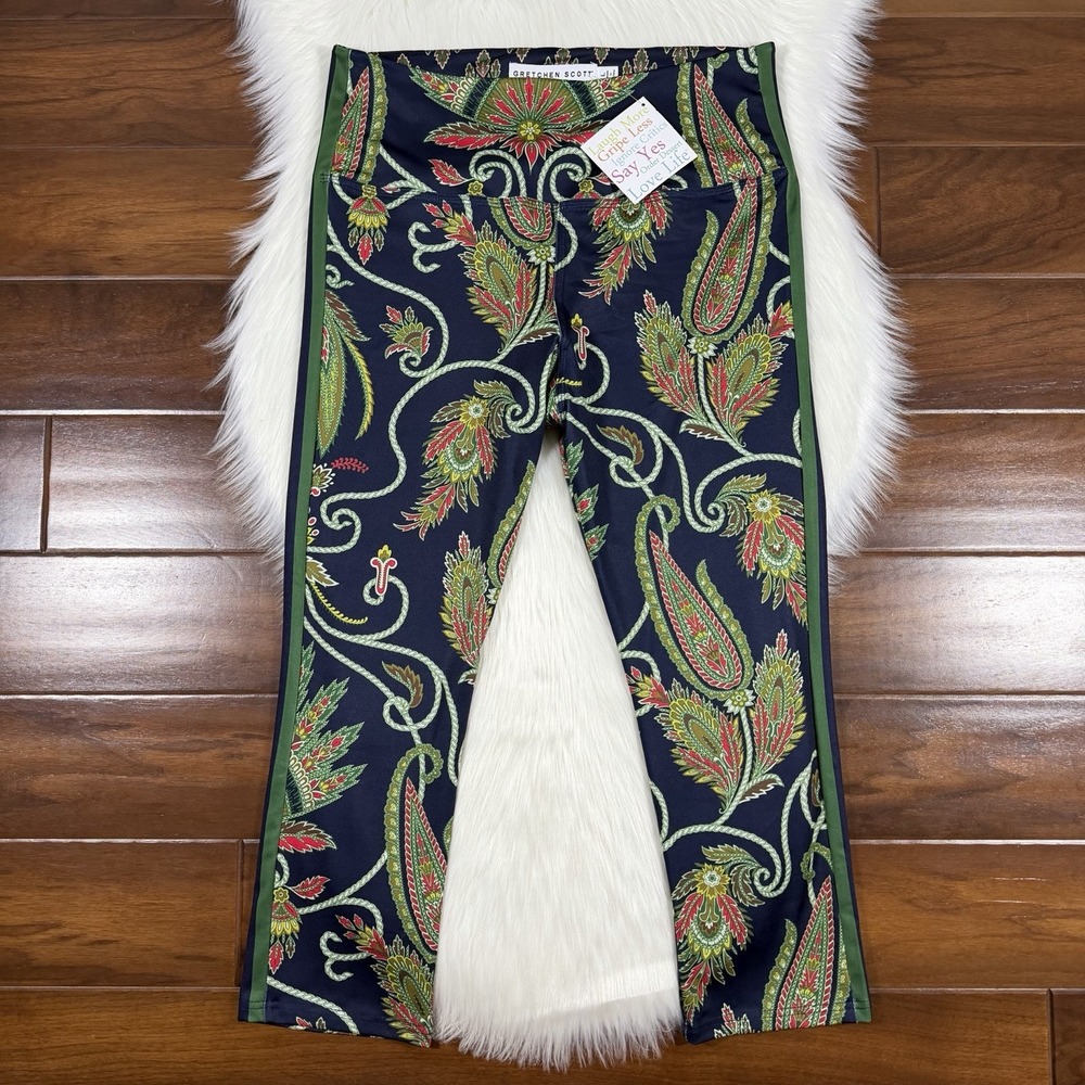 Gretchen Scott Women's Size Large Plume Navy Jock Girl‎ Capri Crop Legging Pants